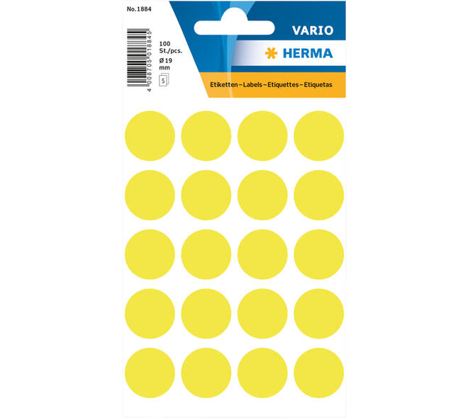 Etiket HERMA 1884 rond 19mm fluor geel 100 stuks