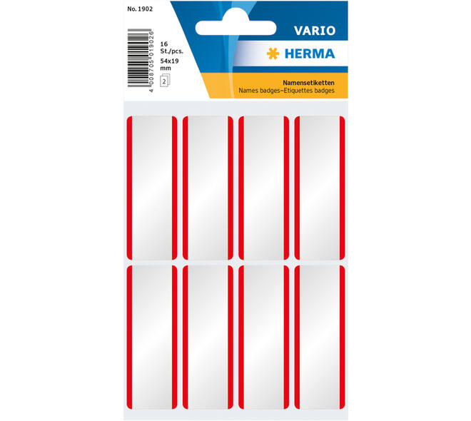 Naambadge etiket HERMA 1902 54x19mm wit/rood 16 stuks