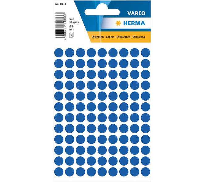 Etiket HERMA 1833 rond 8mm donkerblauw 540 stuks