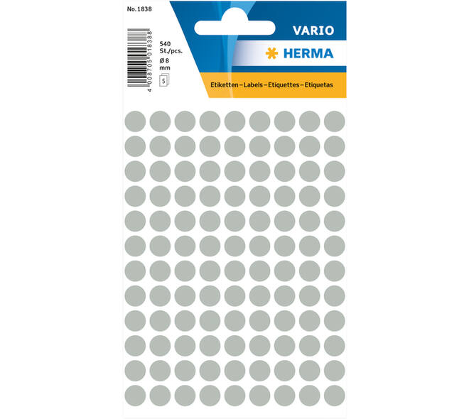 Etiket HERMA 1838 rond 8mm grijs 540 stuks