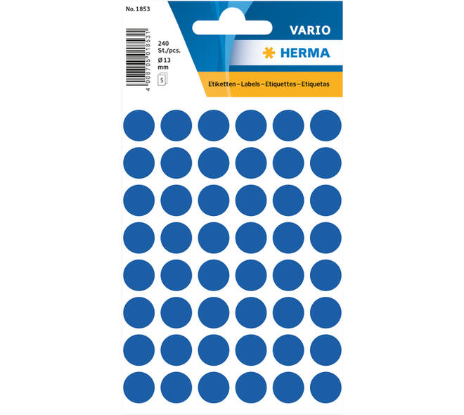 Etiket HERMA 1853 rond 13mm donkerblauw 240 stuks