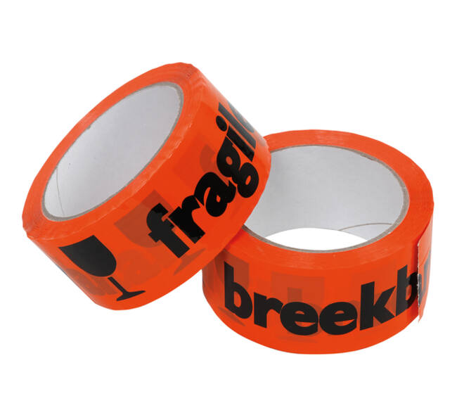 Waarschuwingstape IEZZY breekbaar 50mmx66m oranje/zwart