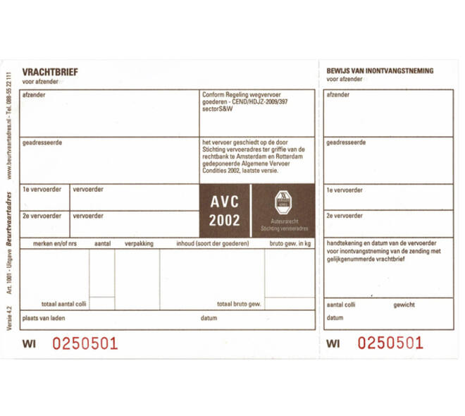 Vrachtbrief IEZZY BVA 1001 19x12cm 3voud 100stuks blanco