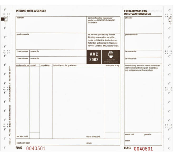 Vrachtbrief IEZZY BVA 1562 240x200mm 4voud 100stuks