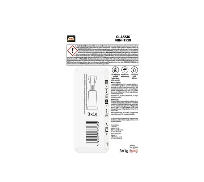 Secondelijm Pattex Classic mini trio tube 3x1gram op blister