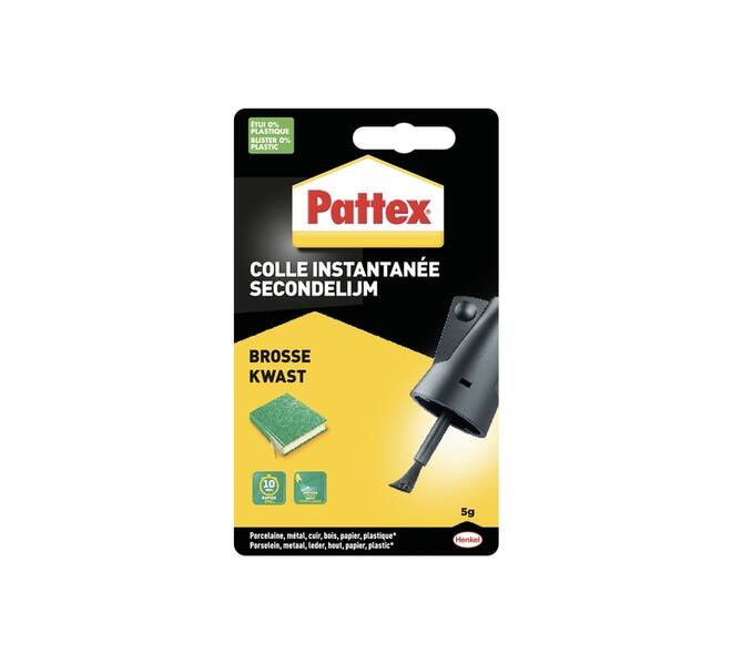Secondenlijm Pattex met kwast flacon 5 gram op blister
