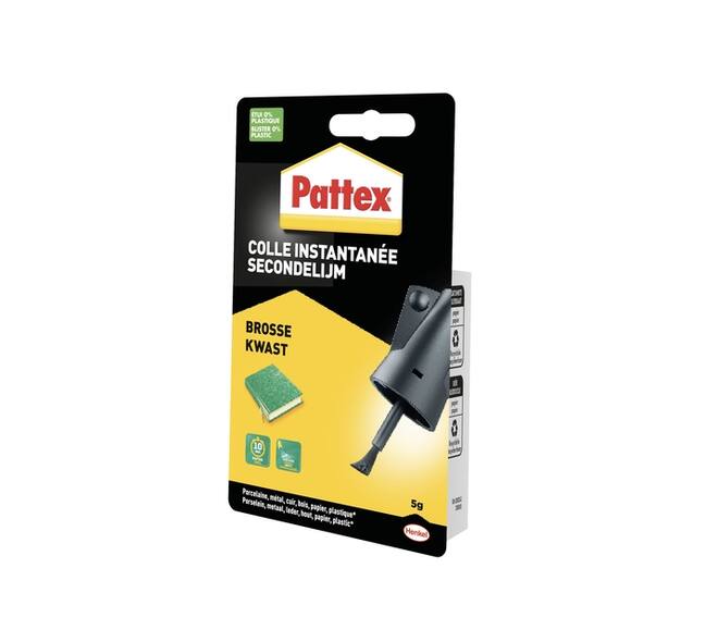 Secondenlijm Pattex met kwast flacon 5 gram op blister
