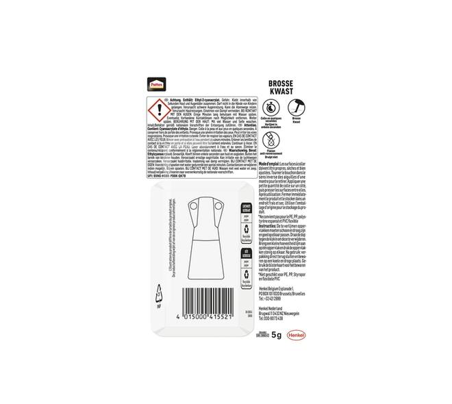 Secondenlijm Pattex met kwast flacon 5 gram op blister