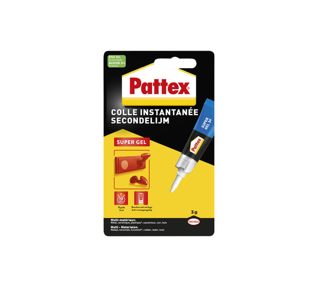 Secondelijm Pattex super gel tube 3gram op blister