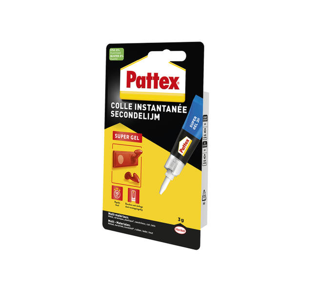 Secondelijm Pattex super gel tube 3gram op blister