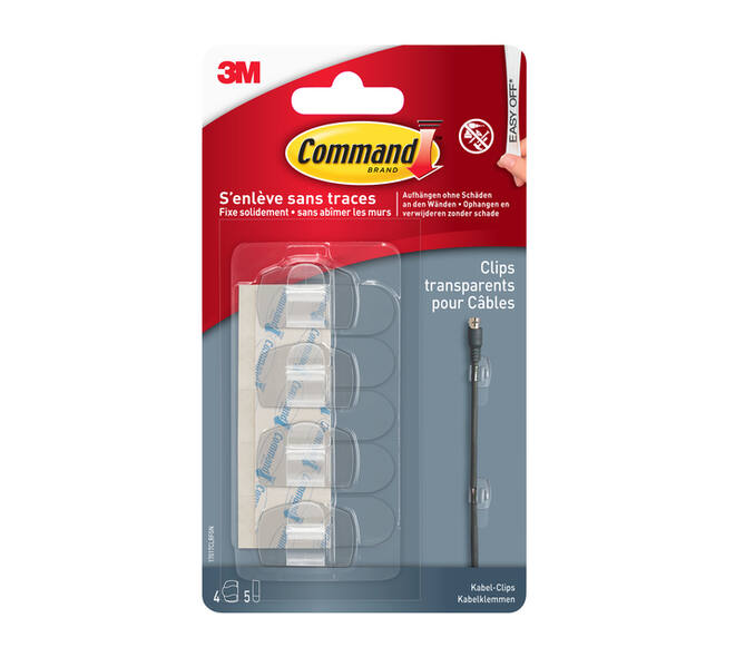 Kabelklem Command rond incl bevestigingsstrips transparant 4 stuks