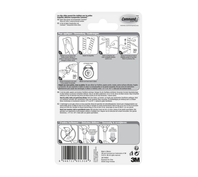 Kabelklem Command rond incl bevestigingsstrips transparant 4 stuks