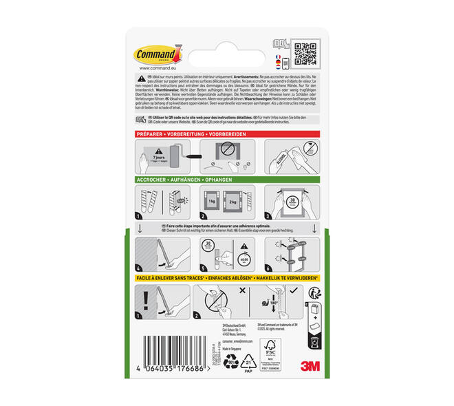 Bevestigingsstrip Command klik vast klein 1,8kg wit