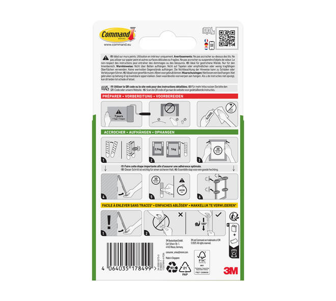 Bevestigingsstrip Command klik vast smal 5,4kg wit