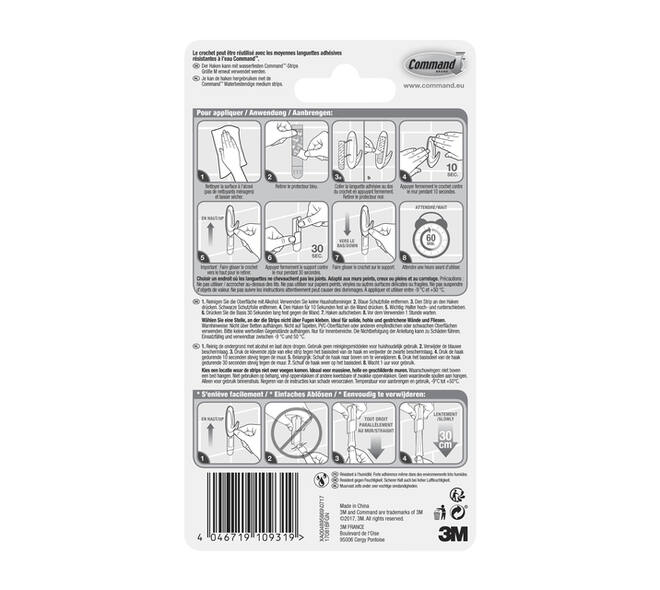 Haak Command kunststof ovaal wit incl bevestigingsstrip