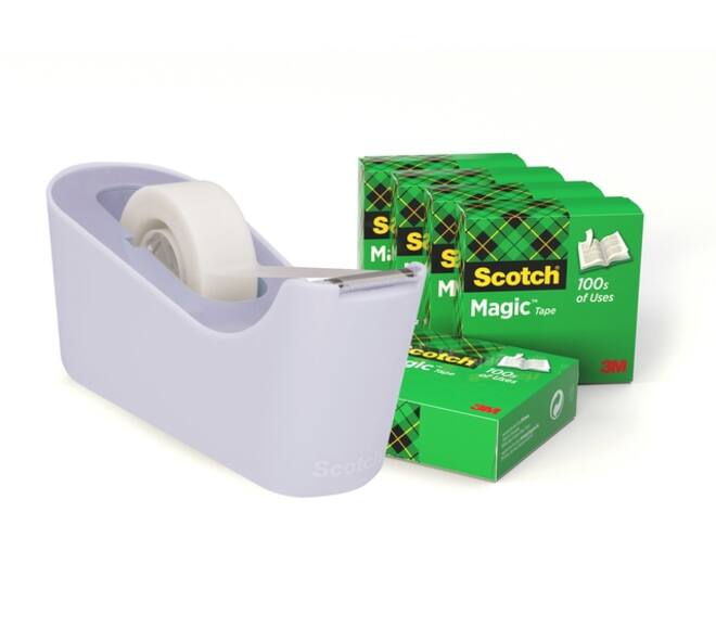 Plakbandhouder Scotch C18 lavendel + 6 rollen magic tape 19mmx33m