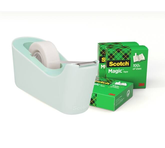 Plakbandhouder Scotch C18 mint + 4 rollen magic tape 19mmx33m