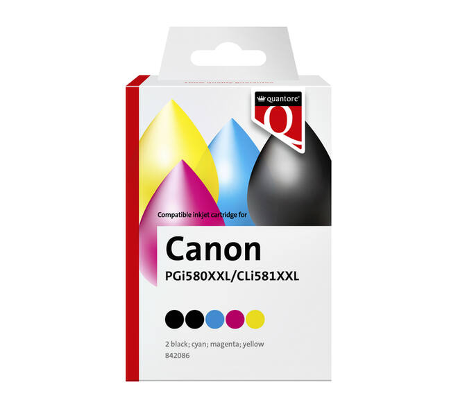 Inktcartridge Quantore alternatief tbv Canon PGI-580XXL CLI-581XXL 2x zwart + 3 kleuren