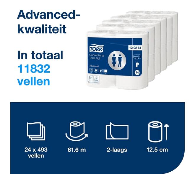 Toiletpapier Tork T4 Advanced 2-laags 493 vel wit 120261
