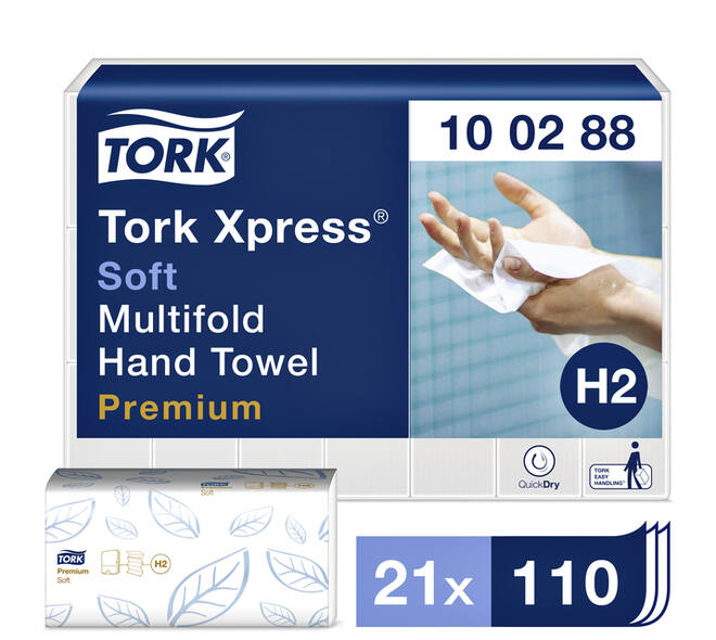 Handdoek Tork H2 Xpress Premium multifold 2-laags 212x340mm 21x110 vel wit 100288
