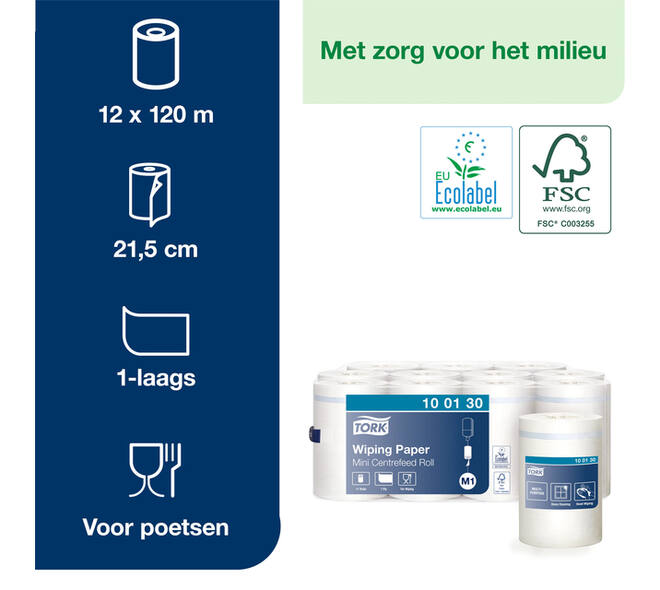 Poetspapier Tork M1 Advanced 1-laags 120m wit 100130