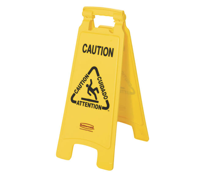 Waarschuwingsbord Rubbermaid tweezijdig meertalig 64cm geel