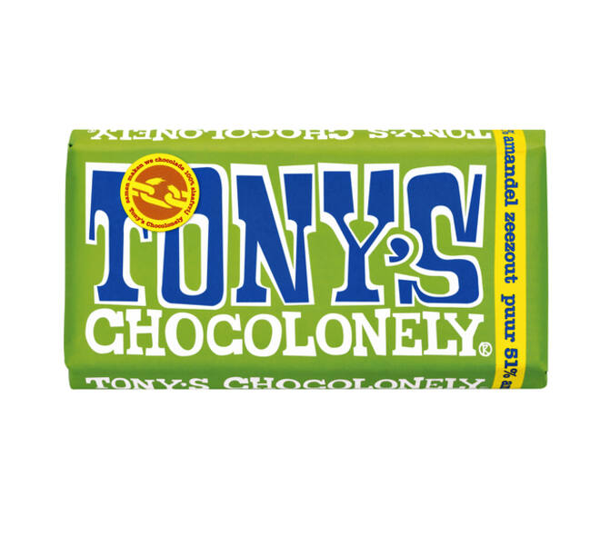 Chocolade Tony's Chocolonely puur amandel zeezout reep 180gr