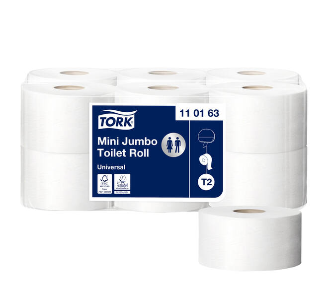 Toiletpapier Tork T2 Universal jumbo klein 1-laags 240m wit 110163