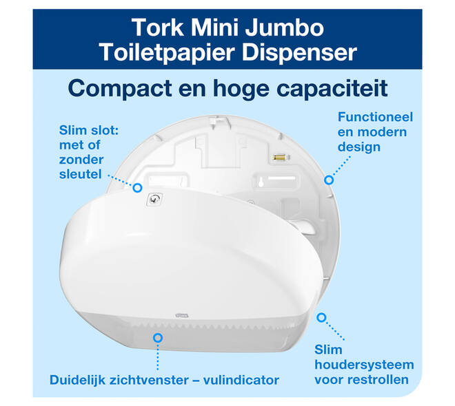 Toiletpapierdispenser Tork T2 Elevation jumbo klein wit 555000