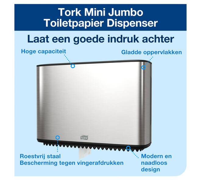 Toiletpapierdispenser Tork T2 Image Line jumbo klein zilver 460006