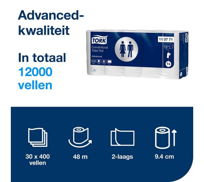 Toiletpapier Tork T4 Advanced 2-laags 400 vel wit 110771