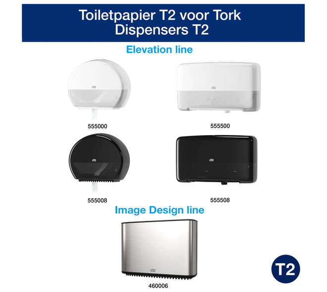 Toiletpapier Tork T2 Advanced jumbo klein 2-laags 170m wit 120280