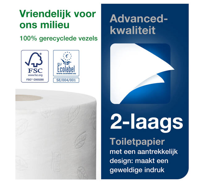 Toiletpapier Tork T2 Advanced jumbo klein 2-laags 170m wit 120280