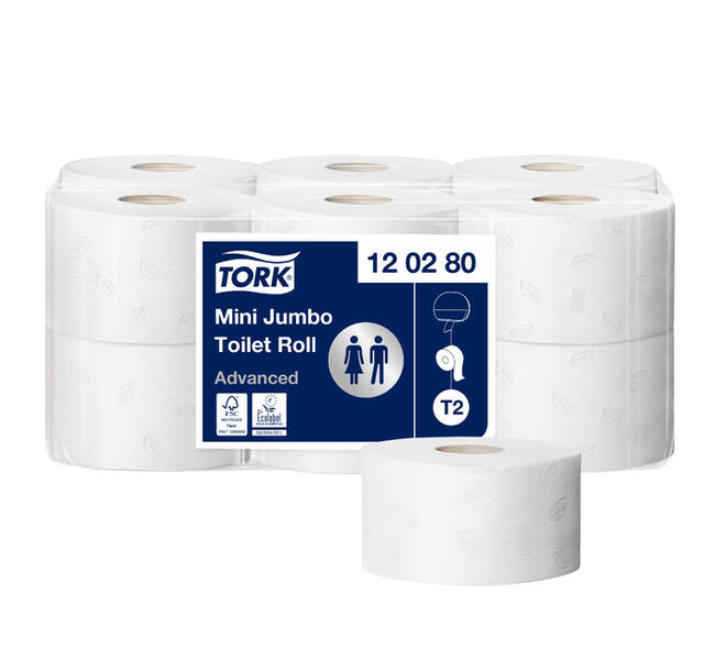 Toiletpapier Tork T2 Advanced jumbo klein 2-laags 170m wit 120280