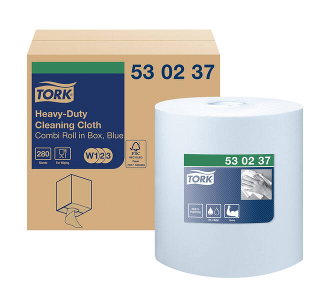 Reinigingsdoek Tork W1-W2-W3 Premium Heavy-Duty 1-laags 280 vel blauw 530237