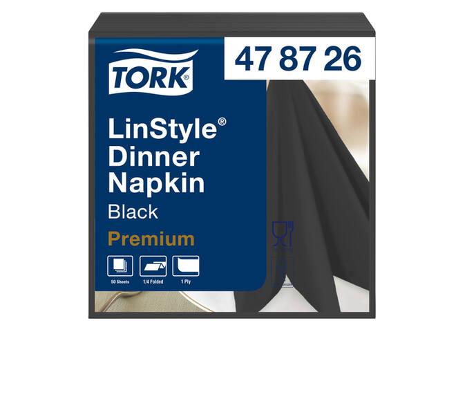 Dinerservet Tork Linstyle Premium 1/4 vouw 1-laags 390x390mm 50 vel zwart 478726