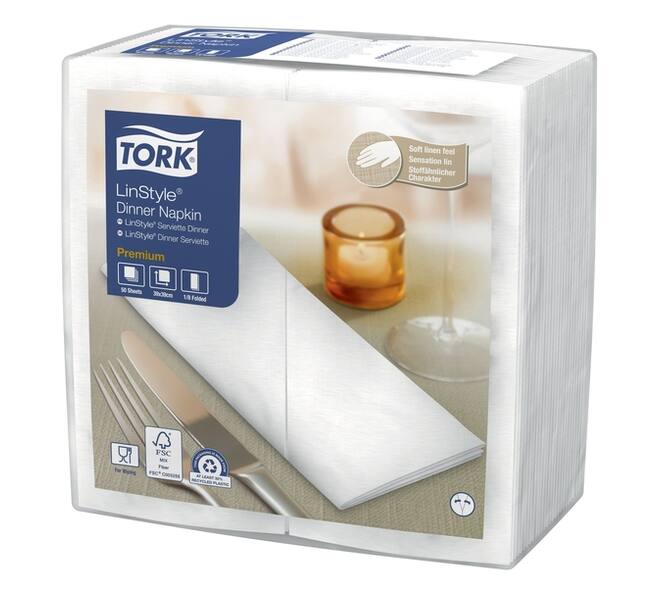 Dinerservet Tork Linstyle Premium 1/8 vouw 1-laags 390x390mm 50 vel wit 478180