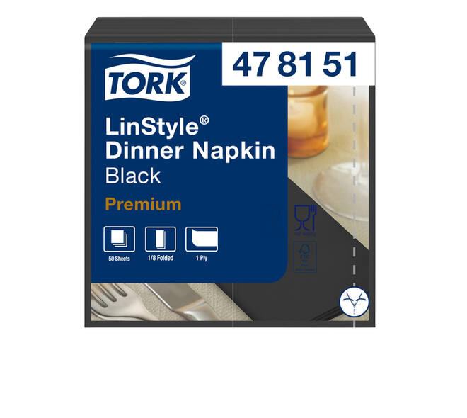 Dinerservet Tork Linstyle Premium 1/8 vouw 1-laags 390x390mm 50 vel zwart 478151