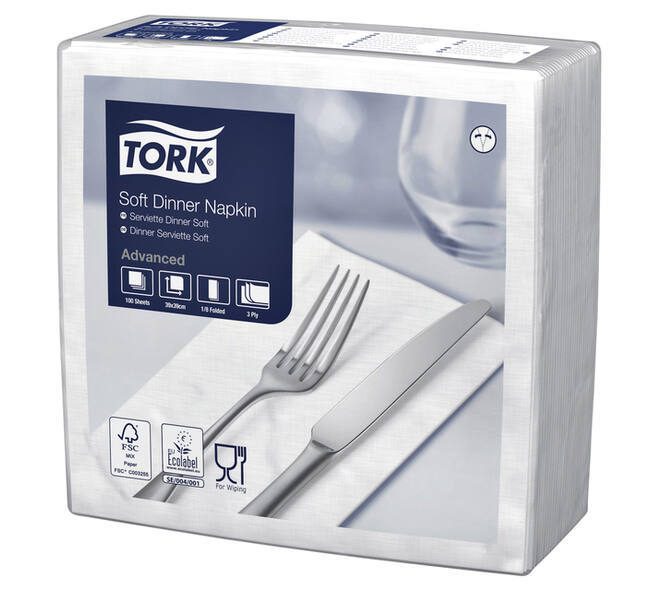 Dinerservet Tork Advanced 1/8 vouw 3-laags 395x390mm 100 vel wit 477579