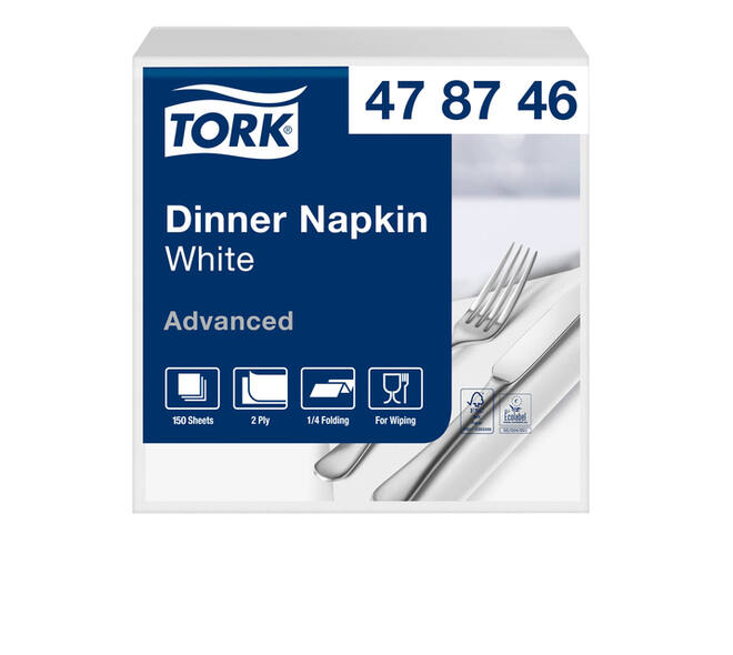 Dinerservet Tork Advanced 1/4 vouw 2-laags 395x390mm 150 vel wit 478746
