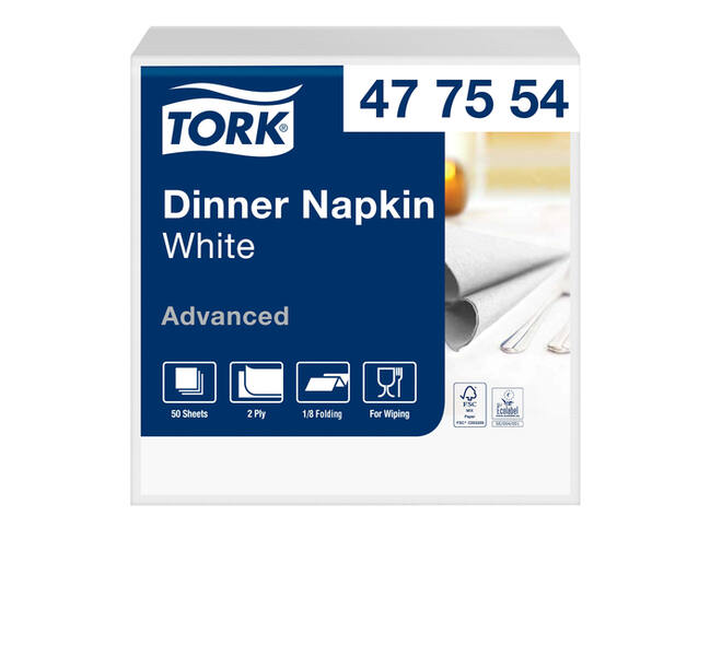 Dinerservet Tork Advanced 1/8 vouw 2-laags 395x390mm 150 vel wit 477554