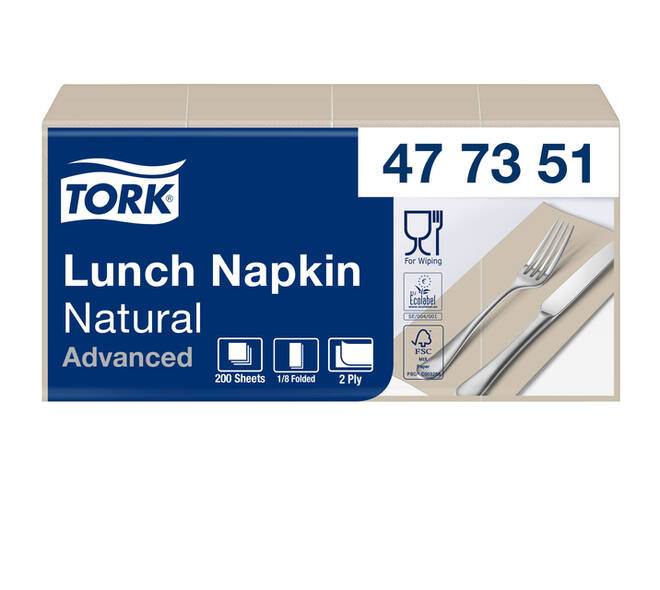 Lunchservet Tork Advanced 1/8 vouw 2-laags 328x325mm 200 vel naturel 477351