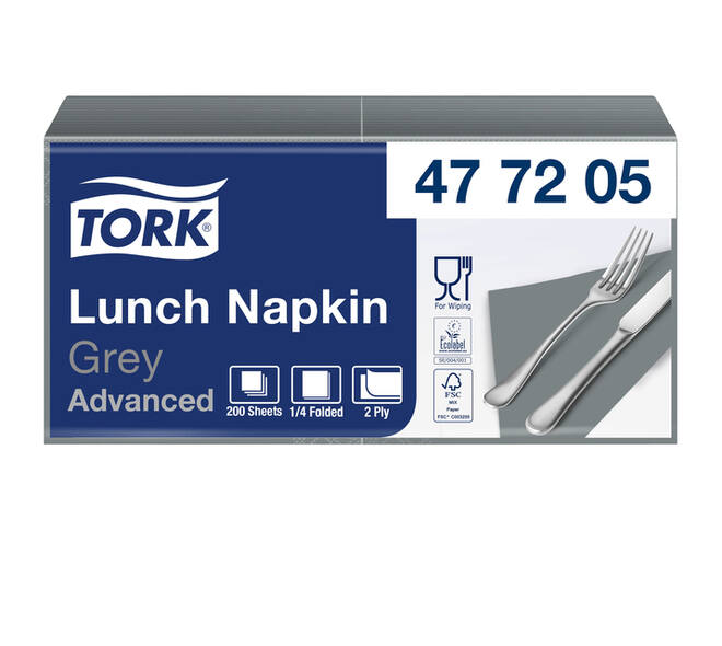 Lunchservet Tork Advanced 1/4 vouw 2-laags 328x325mm 200 vel grijs 477205