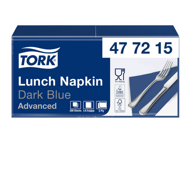 Lunchservet Tork Advanced 1/4 vouw 2-laags 328x325mm 200 vel donkerblauw 477215