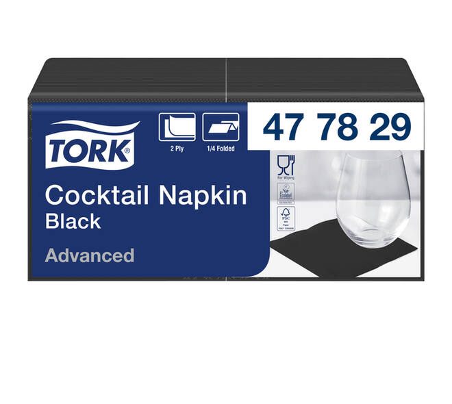 Cocktailservet Tork Advanced 1/4 vouw 2-laags 238x238mm 200 vel zwart 477829
