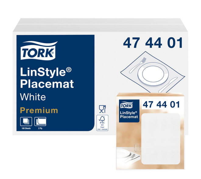 Placemat Tork Linstyle Premium 2-laags 390x300mm 100 vel wit 474401