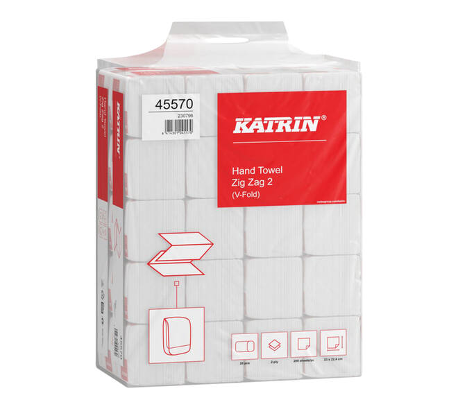Handdoek Katrin z-vouw 2-laags 224x230mm 20x200 vel wit 45570
