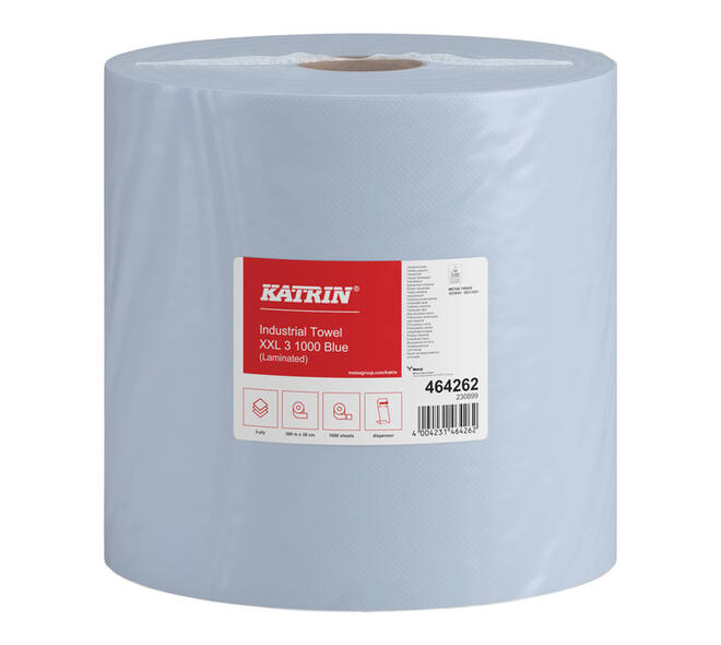 Poetspapier Katrin Industrial extra groot 3-laags 1000 vel blauw 464262