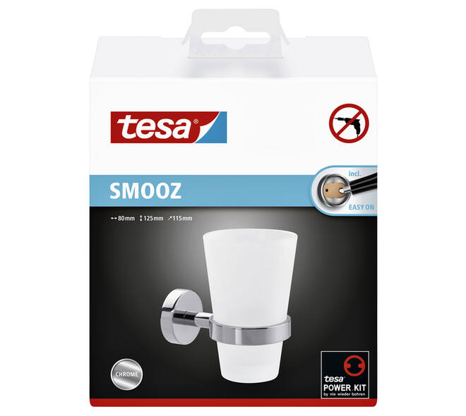 Bekerhouder tesa® Smooz hoogglans verchroomd metaal zelfklevend