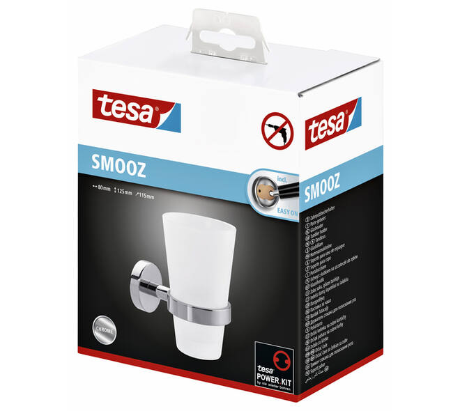 Bekerhouder tesa® Smooz hoogglans verchroomd metaal zelfklevend